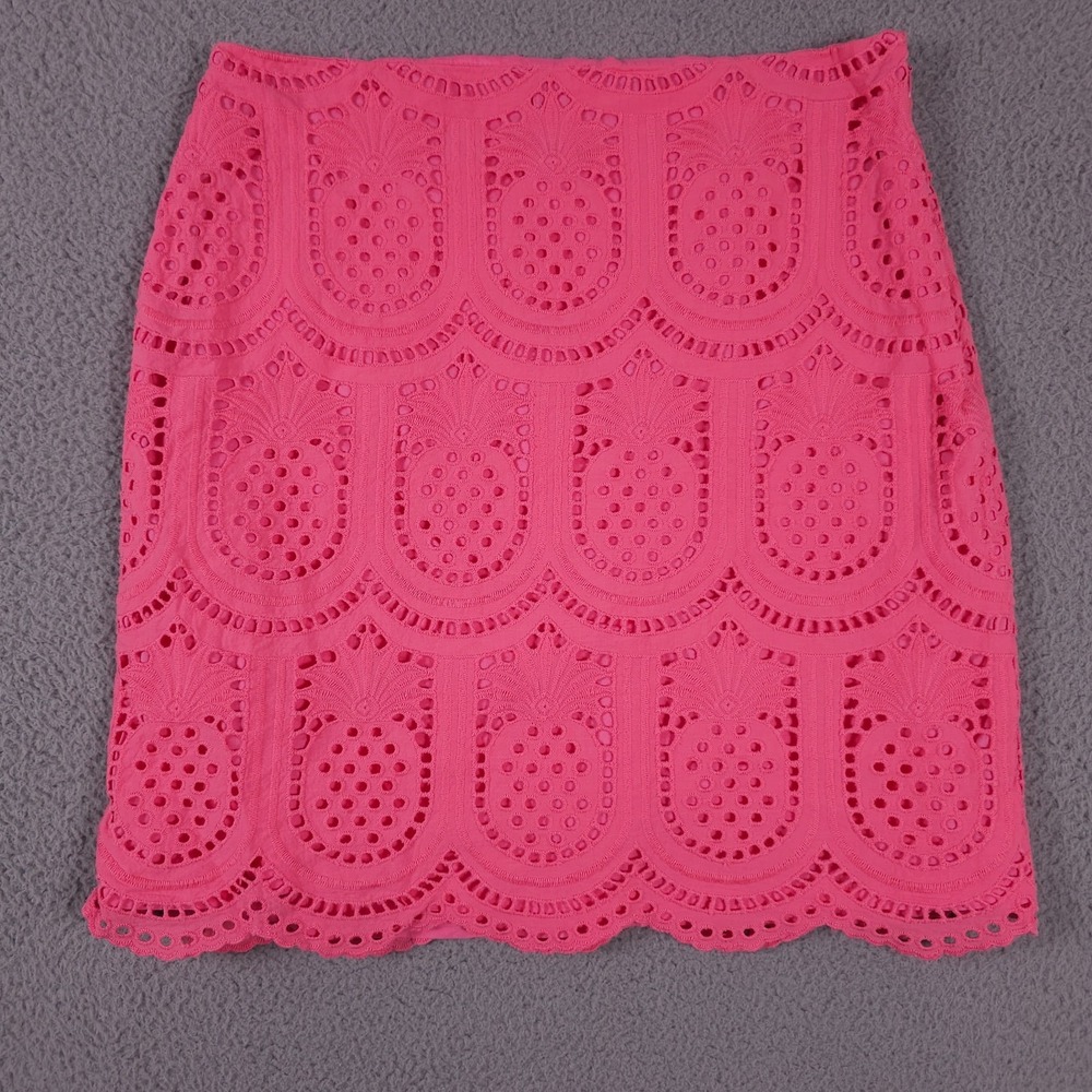 Talbots Skirt Womens 8 Pink Eyelet Pineapple Lined Scalloped Hem Preppy Casual